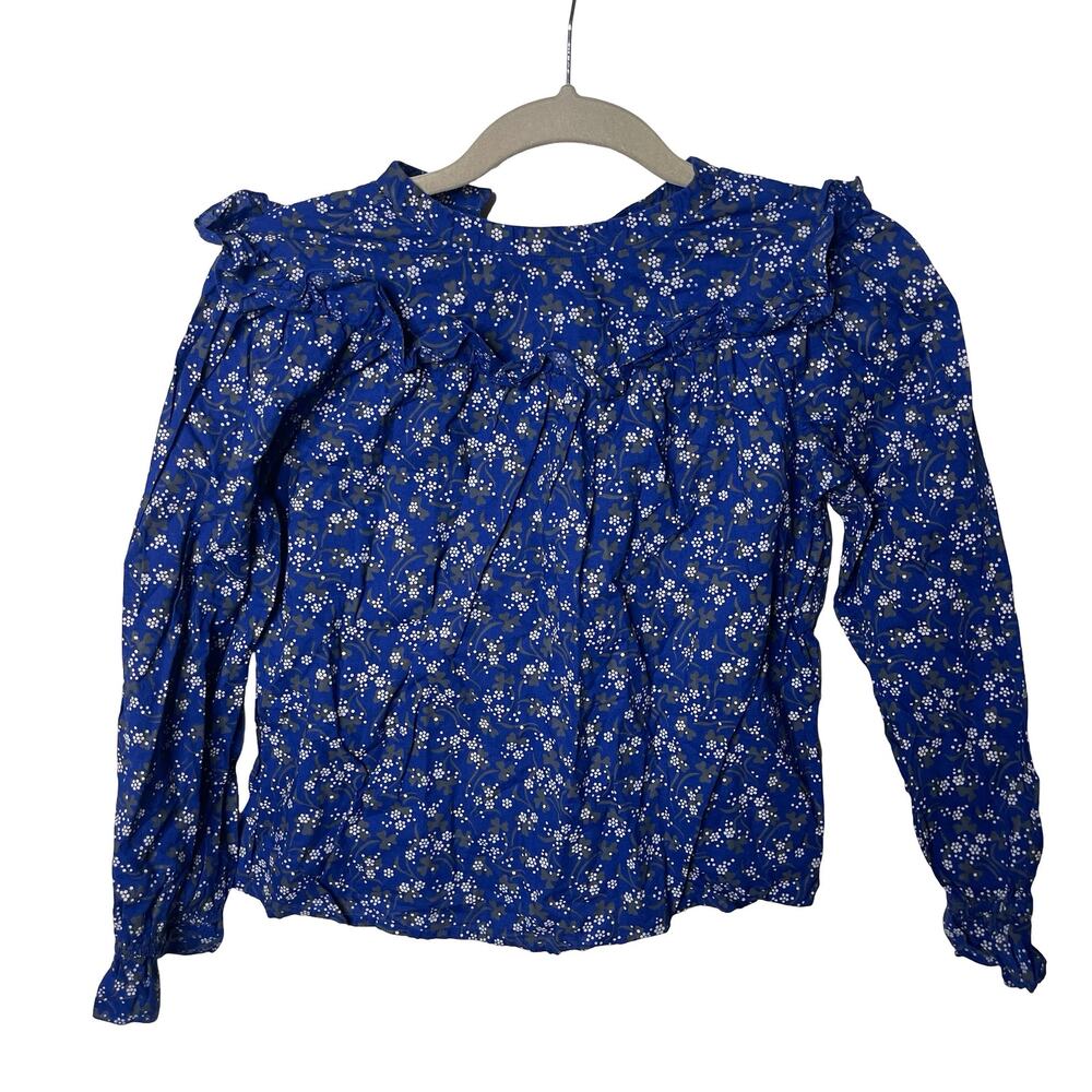 BONPOINT BLUE FLOWER PRINT LONG SLEEVE RUFFLE TOP sz 10